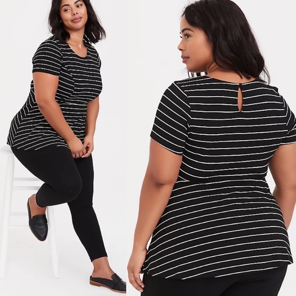 Torrid Peplum Pinstripe Top Black White Stripe 3X